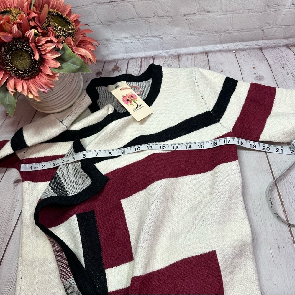NWT entro Boutique Burgundy/Black open front cardigan sweater boho western - Picture 9 of 13